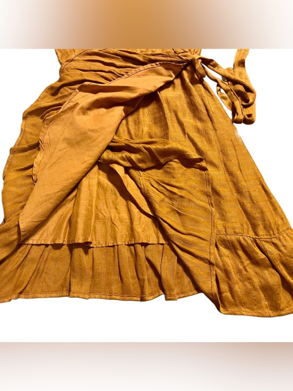 Francesca’s Blue Rain Rust Orange Faux Wrap Dress Elastic Waist Ruffle Hem Boho - Picture 7 of 9